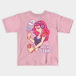 Rocker Girl with headphones Kids T-Shirt